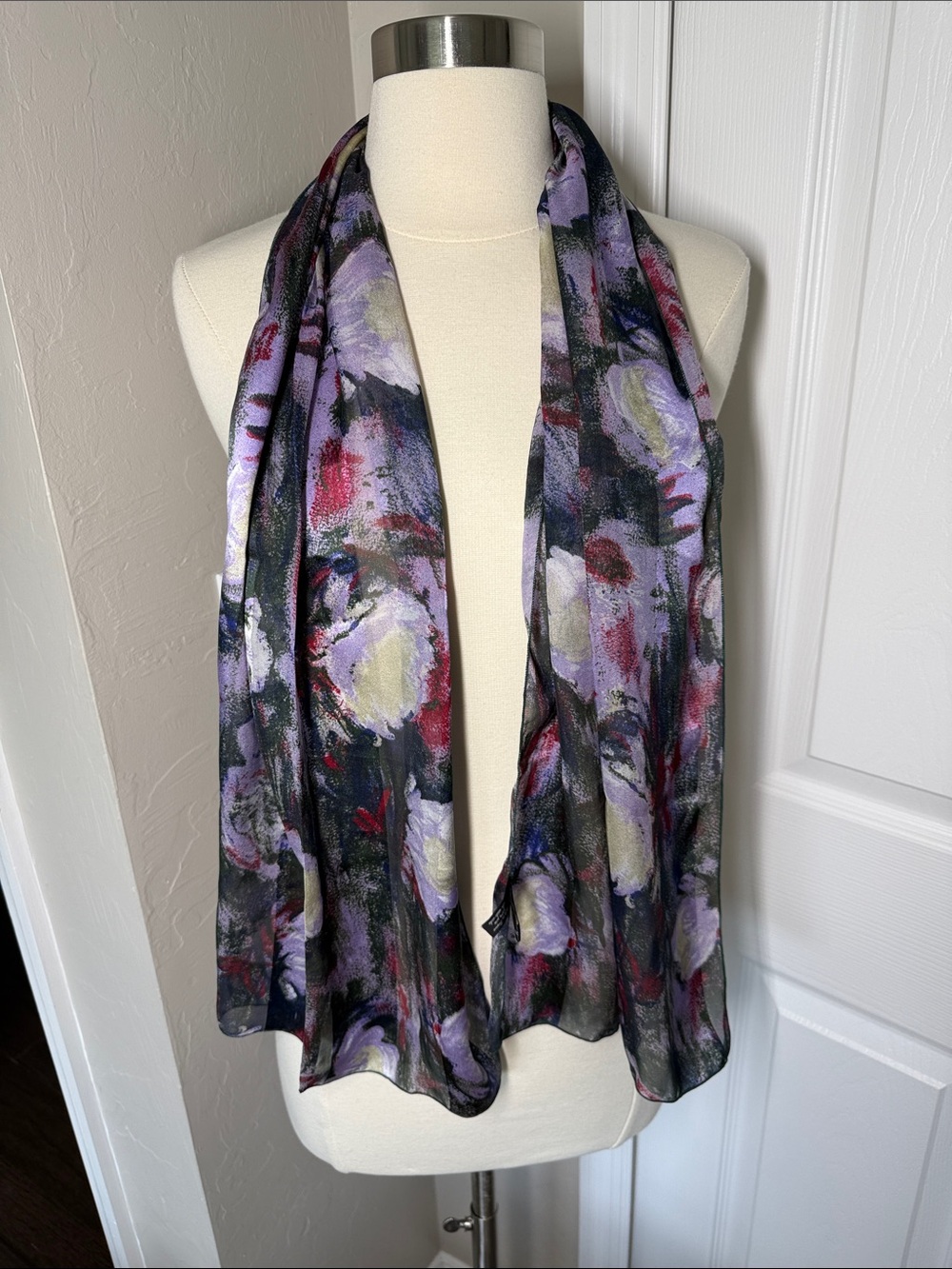 Floral print silk scarf made in France